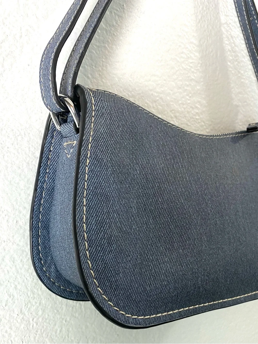 DKNY Denim Y2K Small Shoulder Bag w/ Varsity Logo Patch Like New